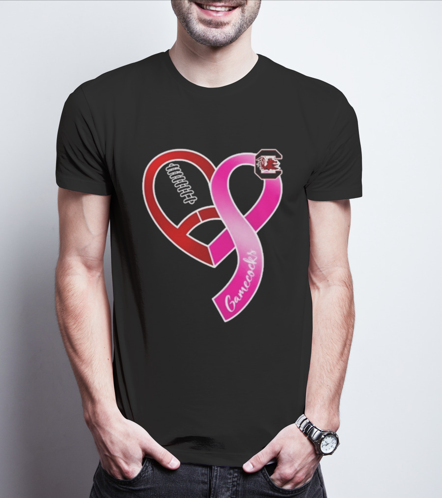 South Carolina Gamecocks Breast Cancer Awareness Ribbon Heart 2026 T-Shirt