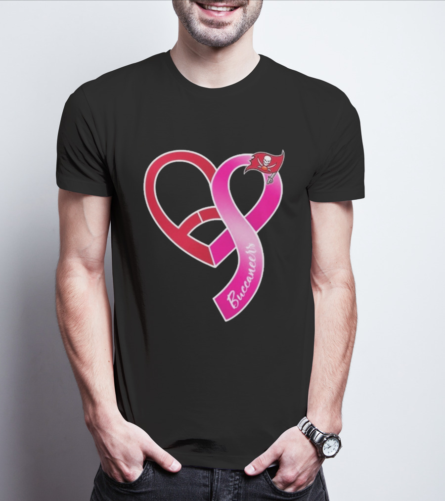 Tampa Bay Buccaneers Heart Ribbon Breast Cancer Awareness 2026 Flag T-Shirt