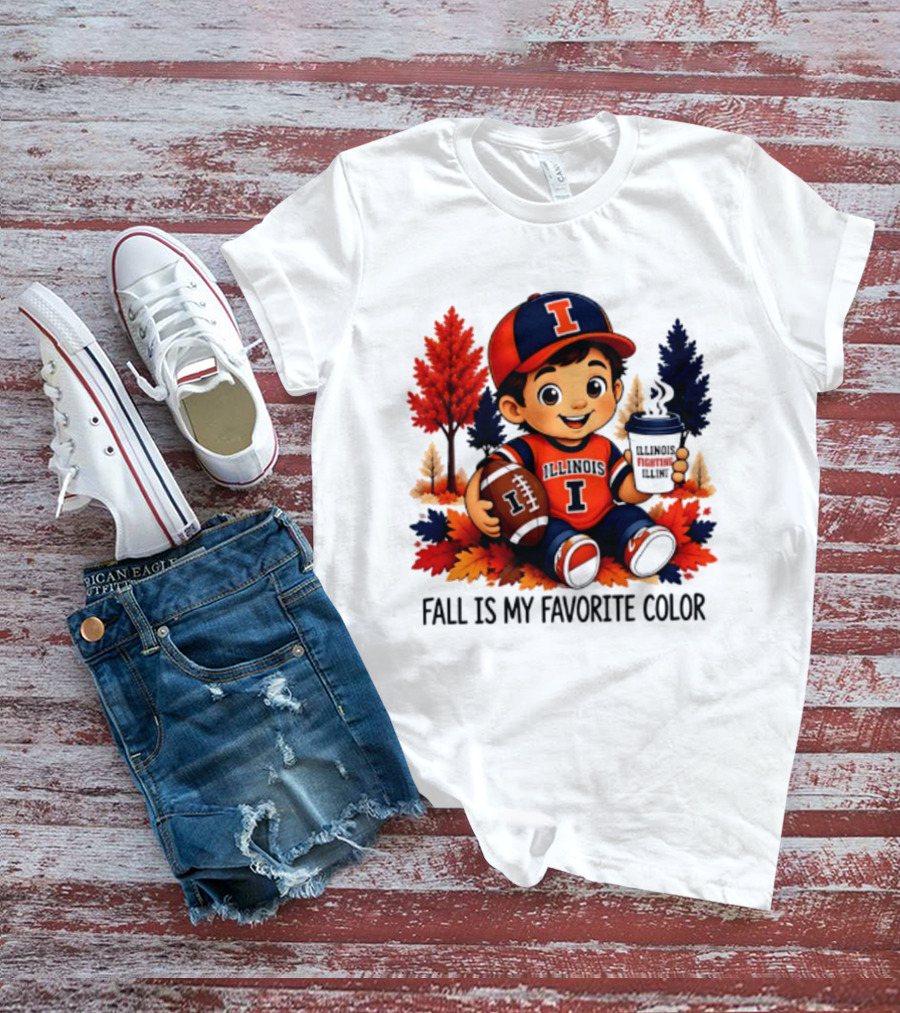 Illinois Fighting Illini Fall Is My Favorite Color Football Kid T-Shirt