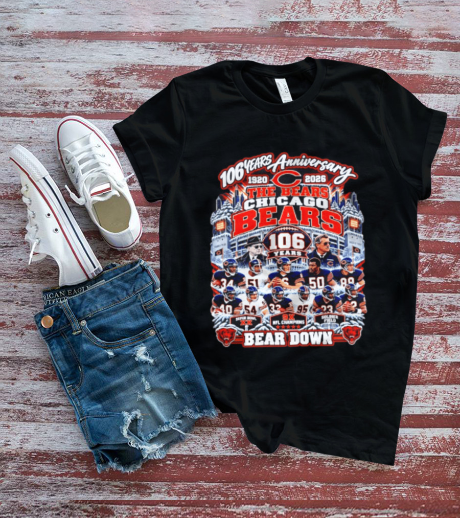 106 Years Anniversary 1920 2026 The Bears Chicago Bears 9x NFL Champions Soldier Field Bear Down T-Shirt