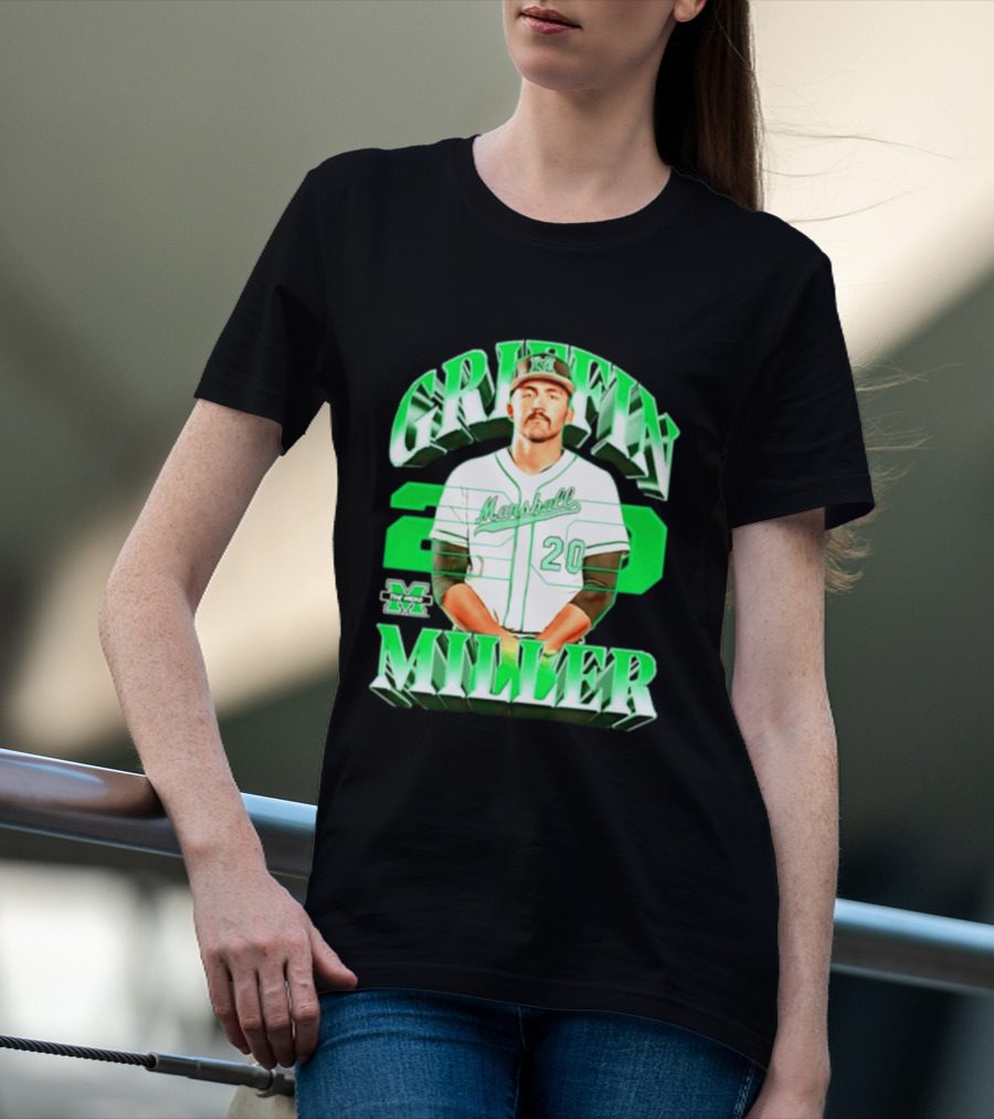 Marshall Thundering Herd NCAA Baseball Griffin Miller 20 Player Image T-Shirt