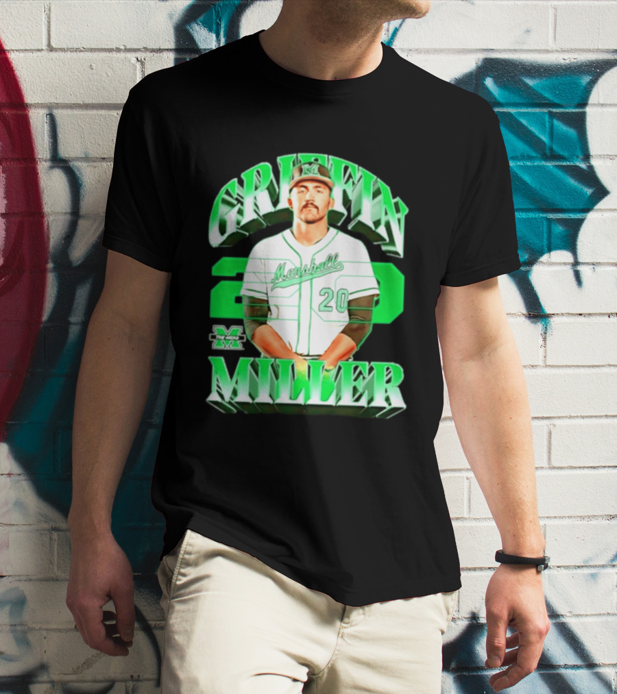 Marshall Thundering Herd NCAA Baseball Griffin Miller 20 Player Image T-Shirt
