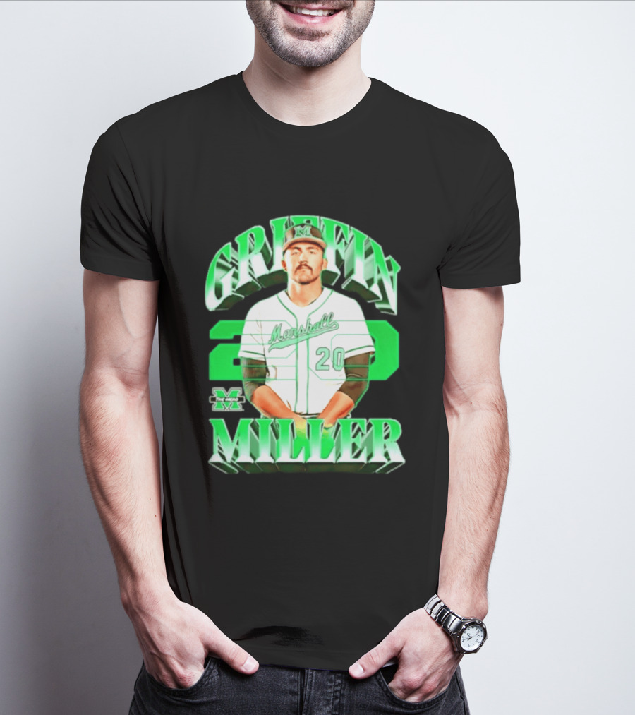 Marshall Thundering Herd NCAA Baseball Griffin Miller 20 Player Image T-Shirt
