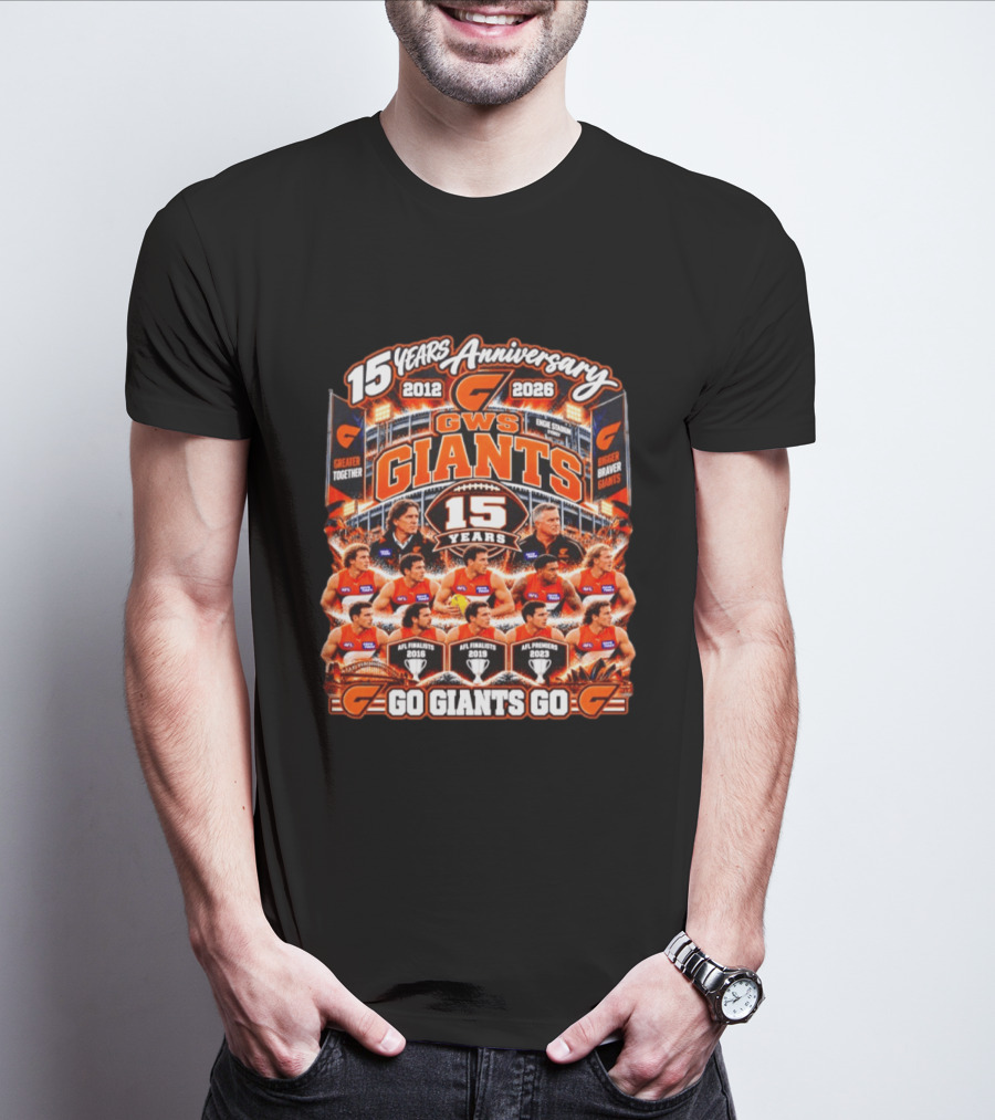 GWS Giants 15 Years Anniversary 2012 2026 AFL Premiers Go Giants Go T-Shirt