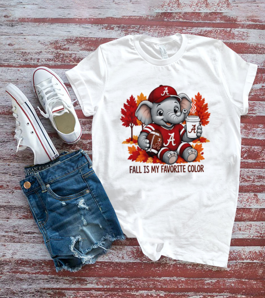 Alabama Crimson Tide Elephant Fall Is My Favorite Color Football Leaves T-Shirt
