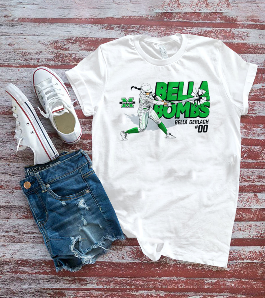 Marshall Thundering Herd Bella Bombs Bella Gerlach #00 NCAA Softball T-Shirt