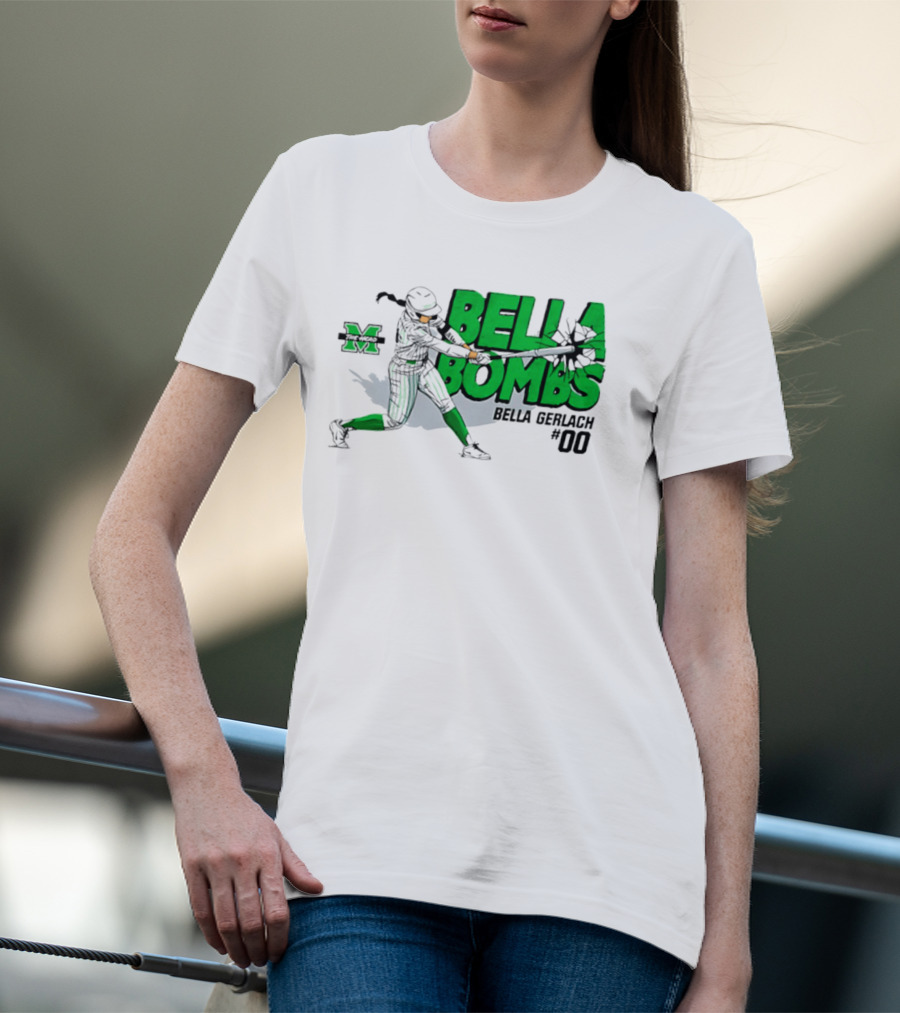 Marshall Thundering Herd Bella Bombs Bella Gerlach #00 NCAA Softball T-Shirt