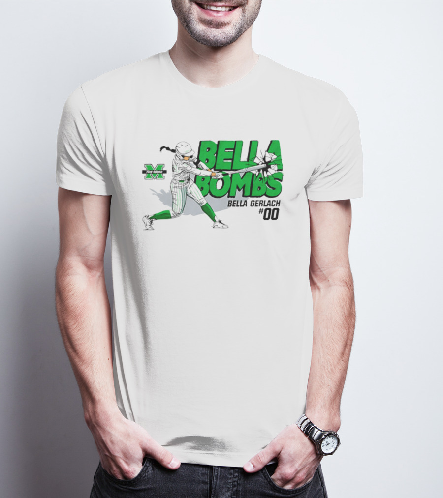 Marshall Thundering Herd Bella Bombs Bella Gerlach #00 NCAA Softball T-Shirt