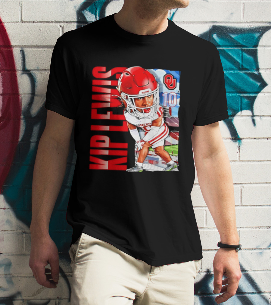 Kip Lewis 10 Oklahoma Sooners NCAA Football Player Caricature T-Shirt