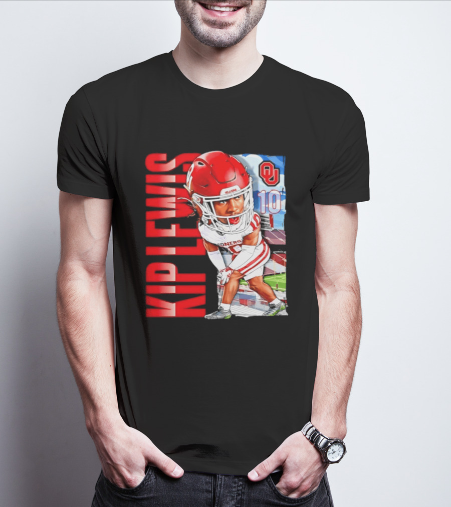 Kip Lewis 10 Oklahoma Sooners NCAA Football Player Caricature T-Shirt