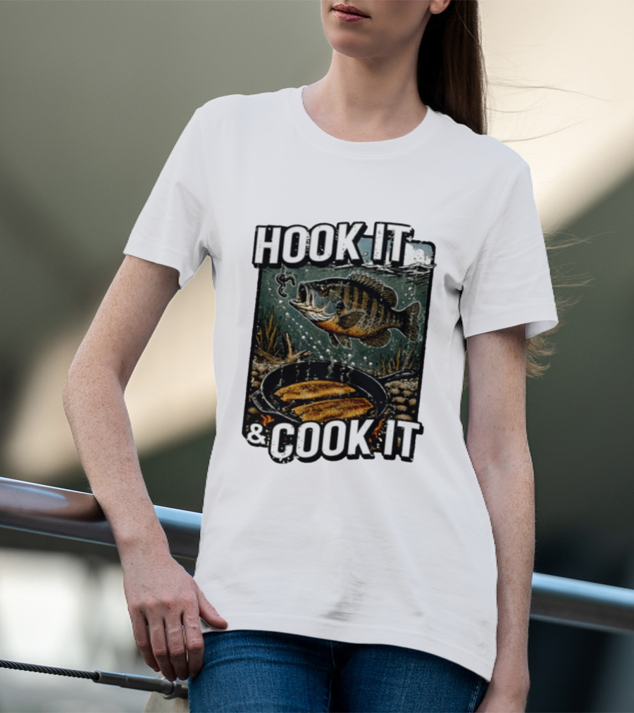 Hook It And Cook It Fishing Panfish Cast Iron Skillet T-Shirt
