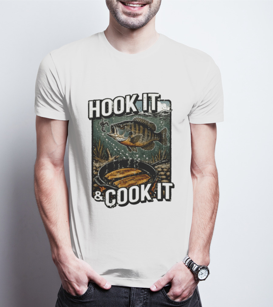 Hook It And Cook It Fishing Panfish Cast Iron Skillet T-Shirt
