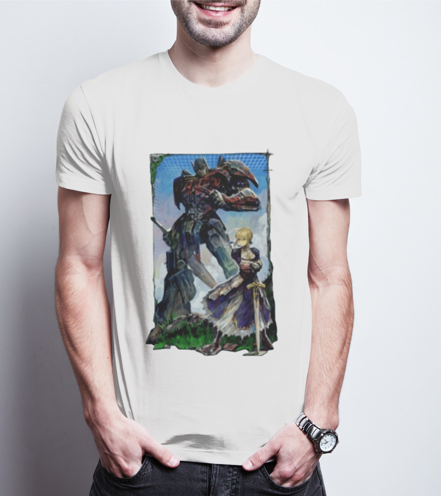 Optimus Prime Transformers With Saber Fate Stay Night Anime T-Shirt