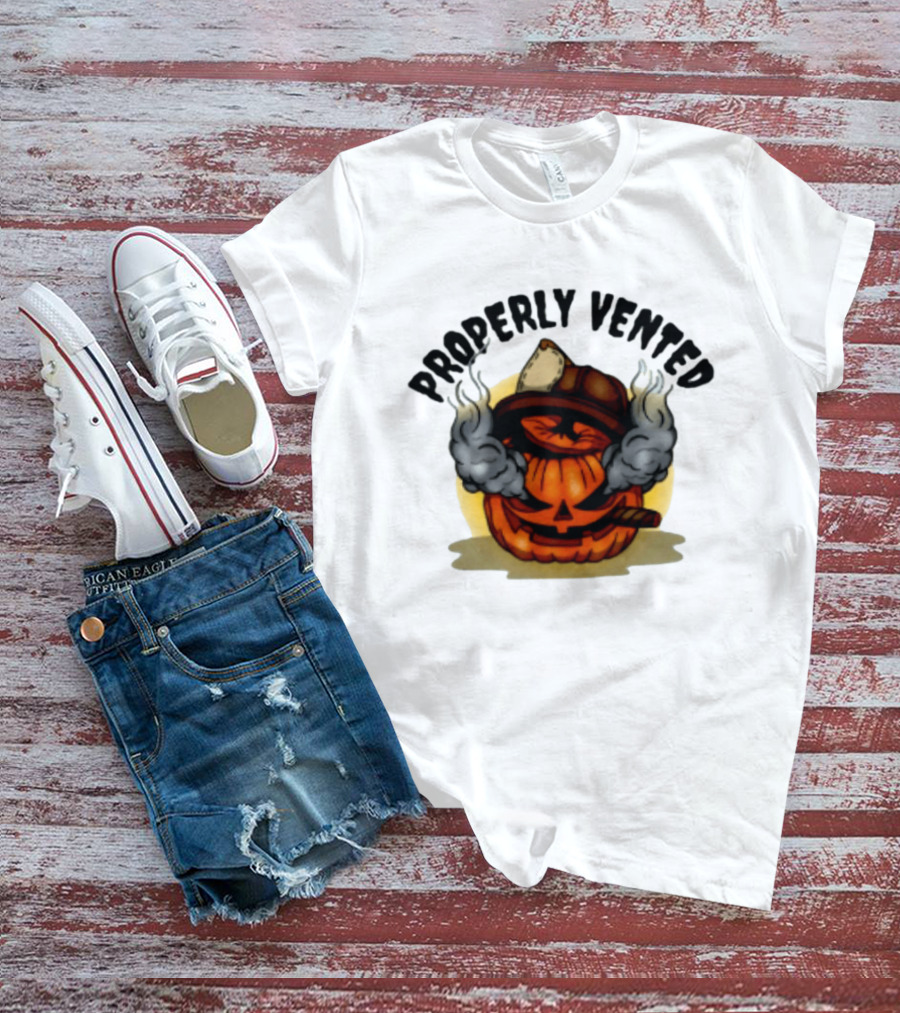 Properly Vented Firefighter Pumpkin Halloween Smoky Jack O' Lantern T-Shirt