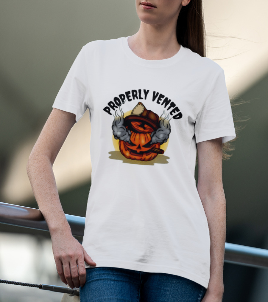 Properly Vented Firefighter Pumpkin Halloween Smoky Jack O' Lantern T-Shirt