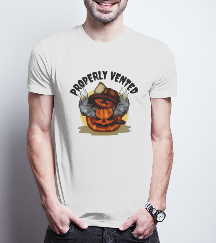 Properly Vented Firefighter Pumpkin Halloween Smoky Jack O' Lantern T-Shirt