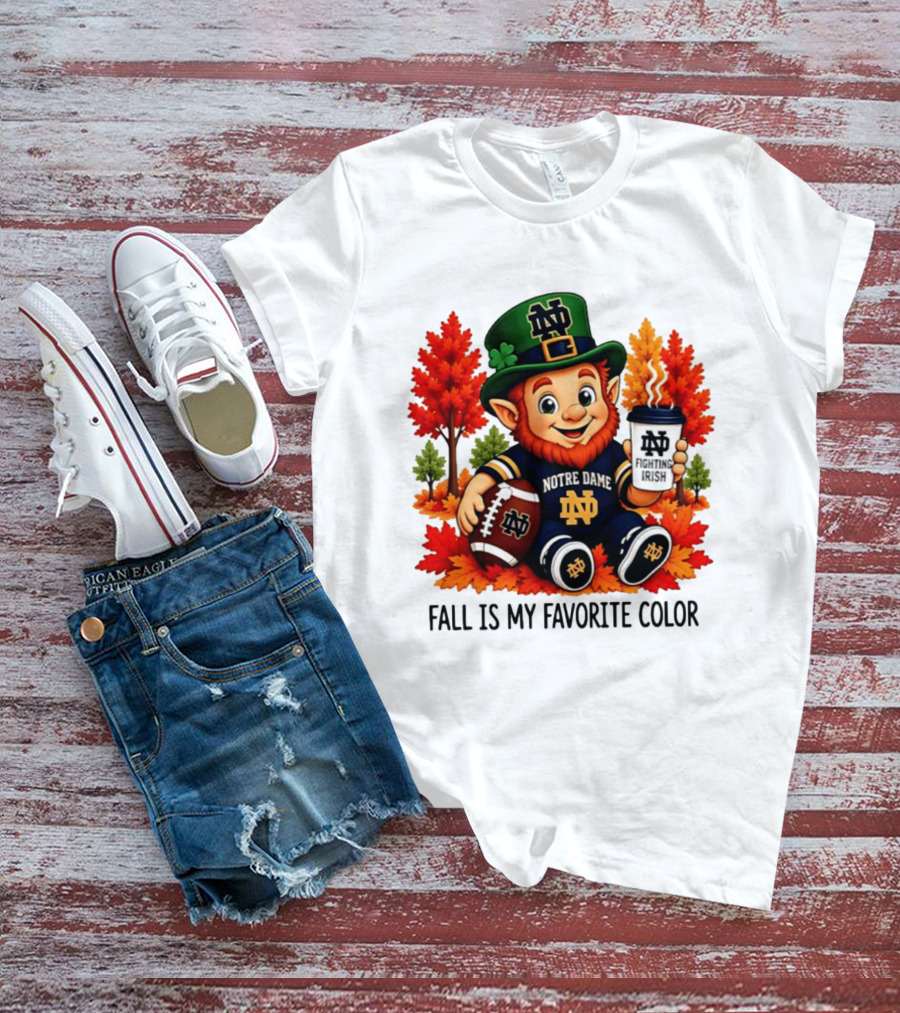 Notre Dame Fighting Irish Leprechaun Fall Is My Favorite Color Football T-Shirt