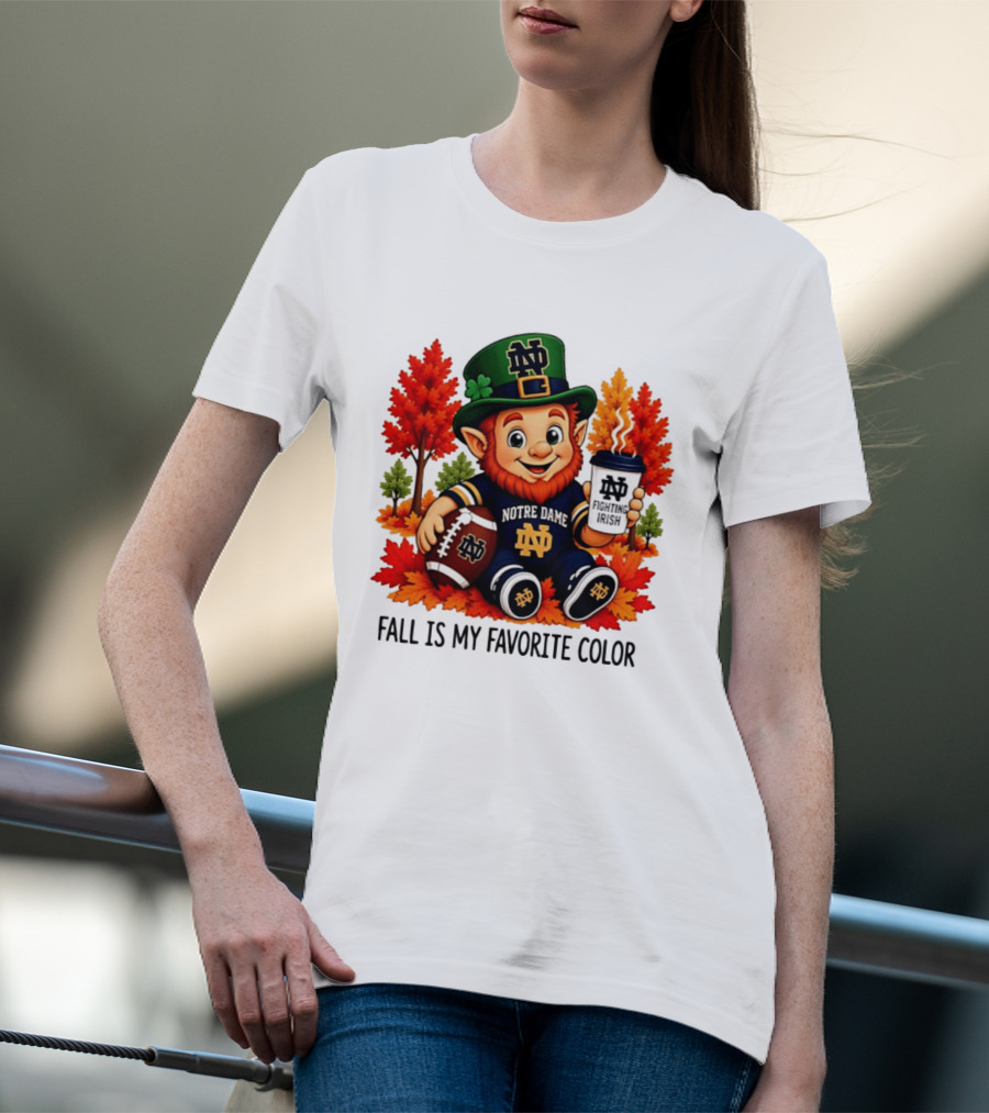 Notre Dame Fighting Irish Leprechaun Fall Is My Favorite Color Football T-Shirt