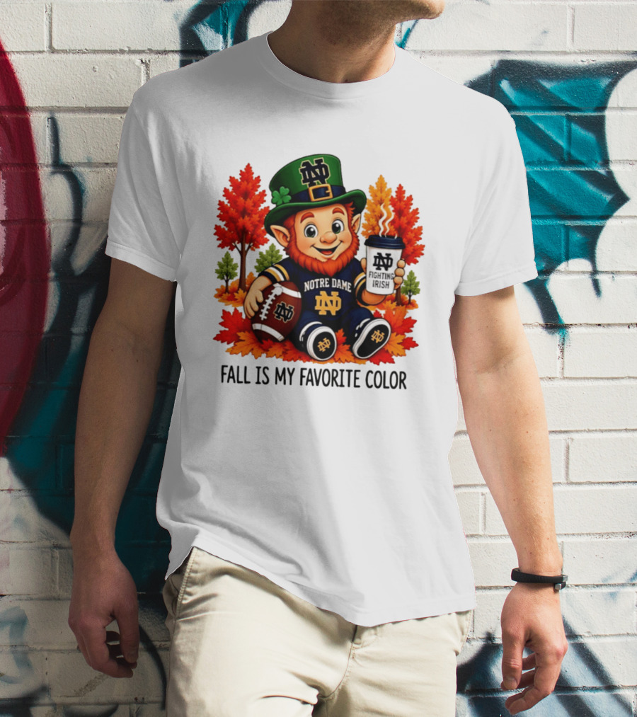 Notre Dame Fighting Irish Leprechaun Fall Is My Favorite Color Football T-Shirt
