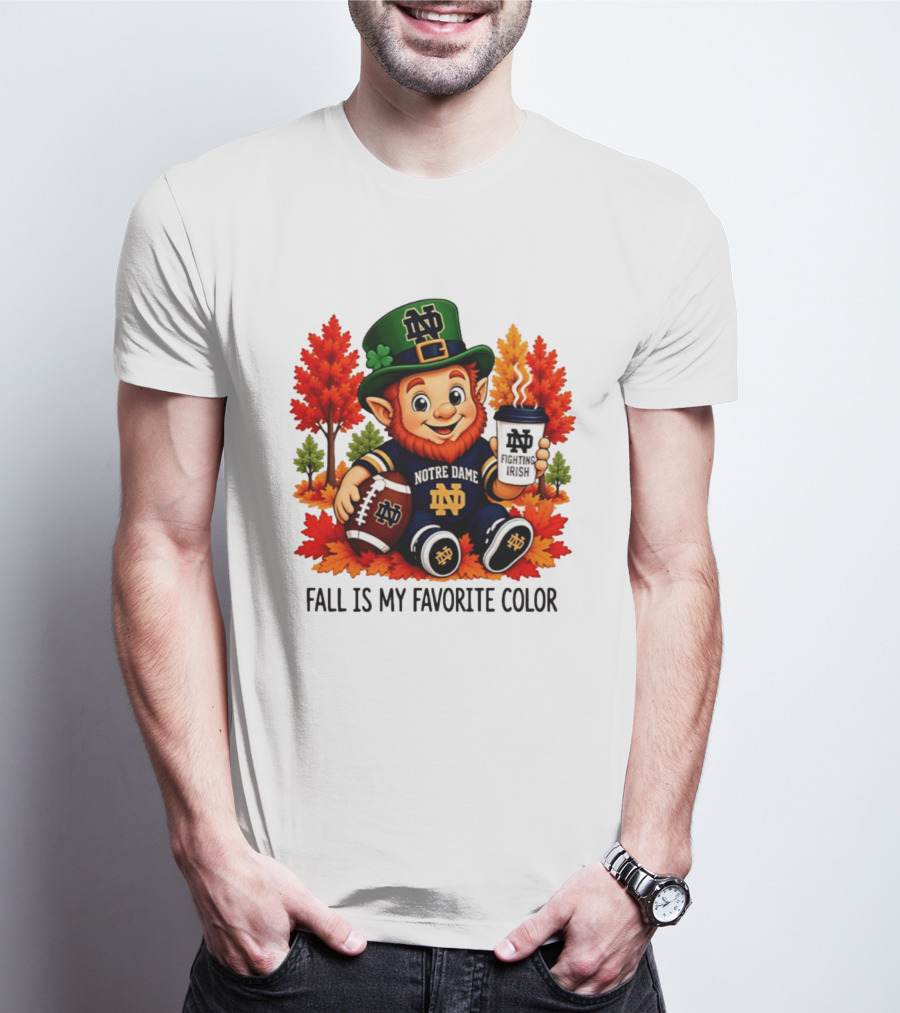 Notre Dame Fighting Irish Leprechaun Fall Is My Favorite Color Football T-Shirt