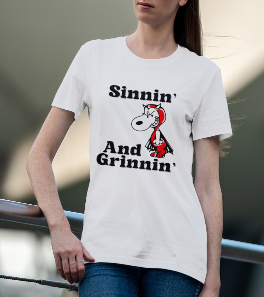 Sinnin' And Grinnin' Snoopy Devil Peanuts Cartoon T-Shirt