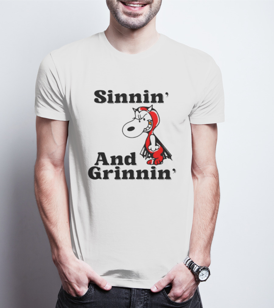 Sinnin' And Grinnin' Snoopy Devil Peanuts Cartoon T-Shirt