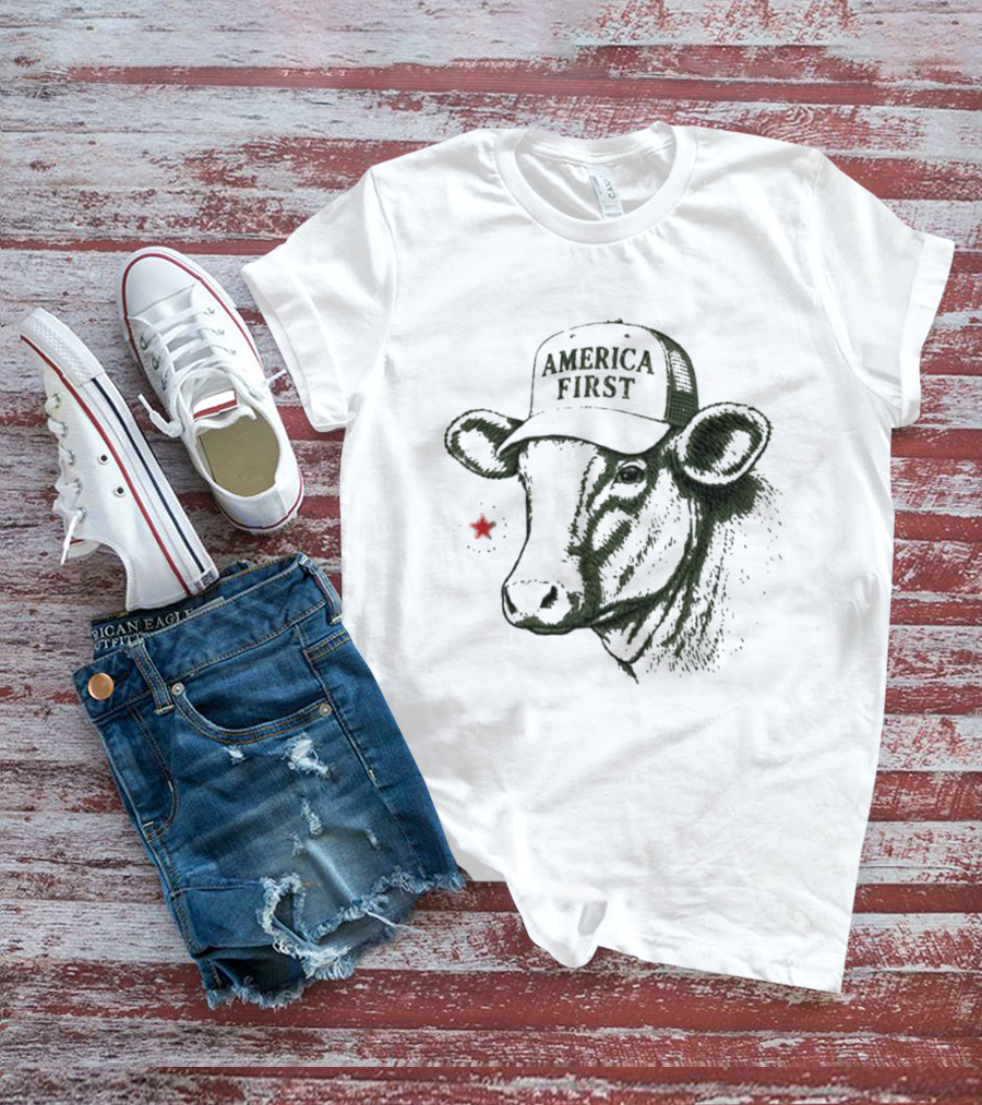 America First Hat Cow Star T-Shirt