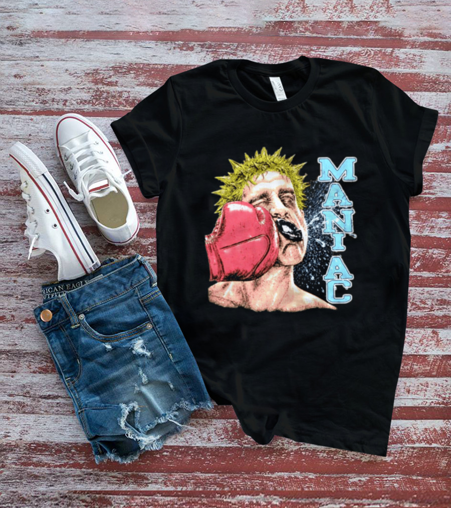 Maniac Boxer Punching Face With Red Glove And Spiky Green Hair T-Shirt