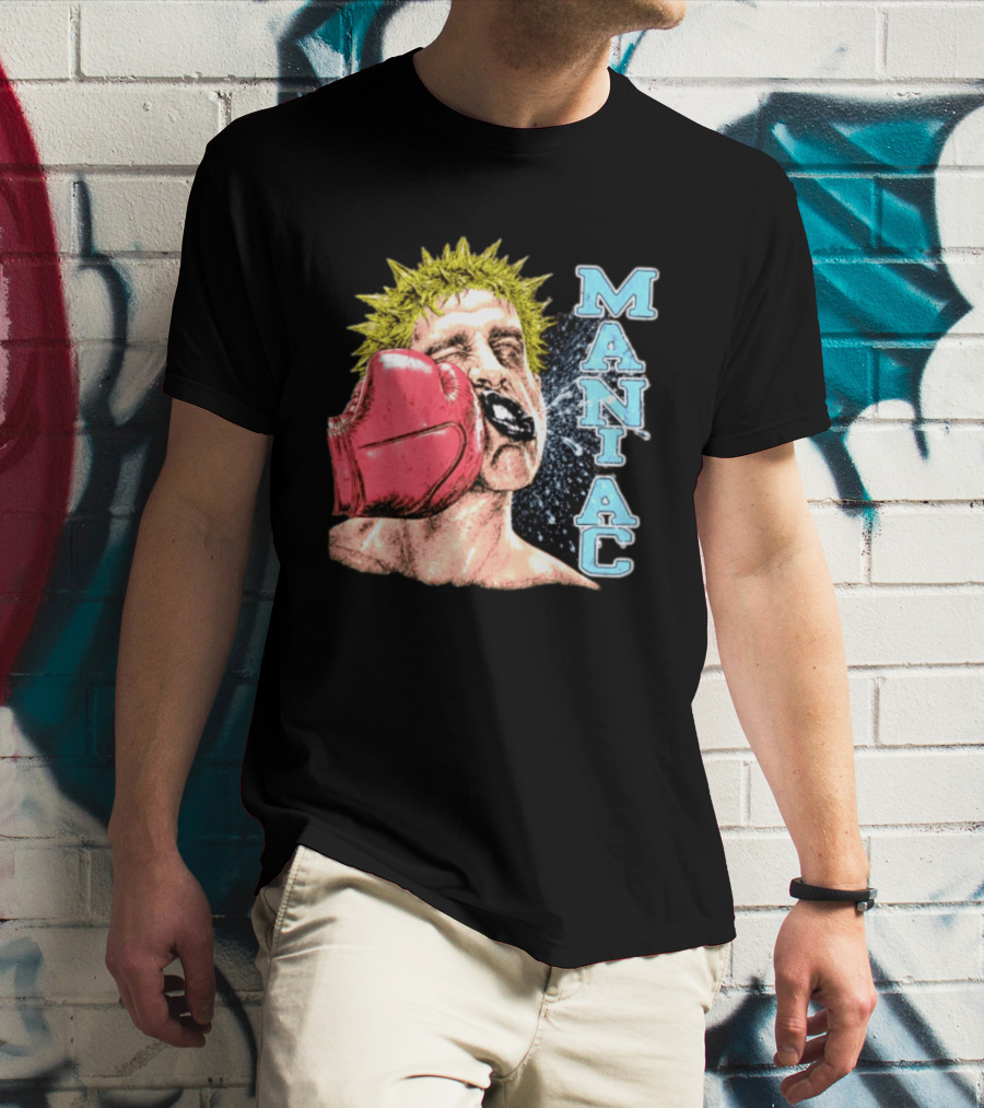 Maniac Boxer Punching Face With Red Glove And Spiky Green Hair T-Shirt