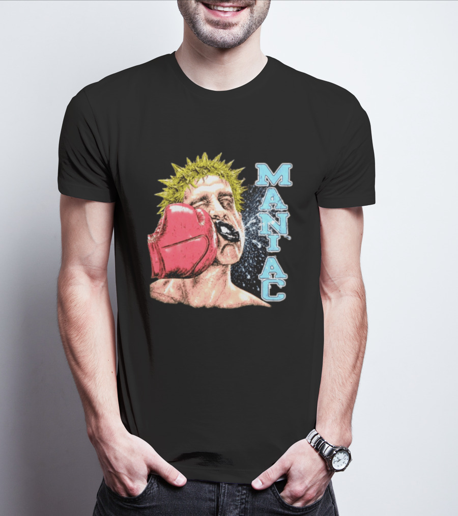 Maniac Boxer Punching Face With Red Glove And Spiky Green Hair T-Shirt