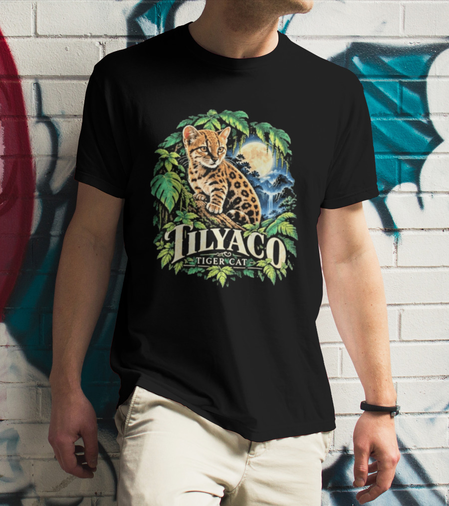 Tilyaco Tiger Cat Jungle Moonlit Scene T-Shirt