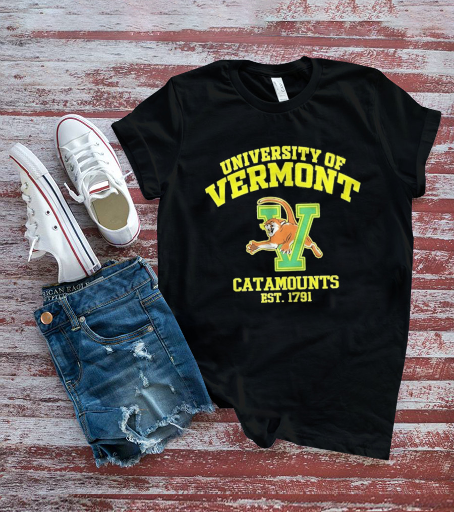 University Of Vermont Catamounts Est 1791 Iconic V Symbol With Panther T-Shirt