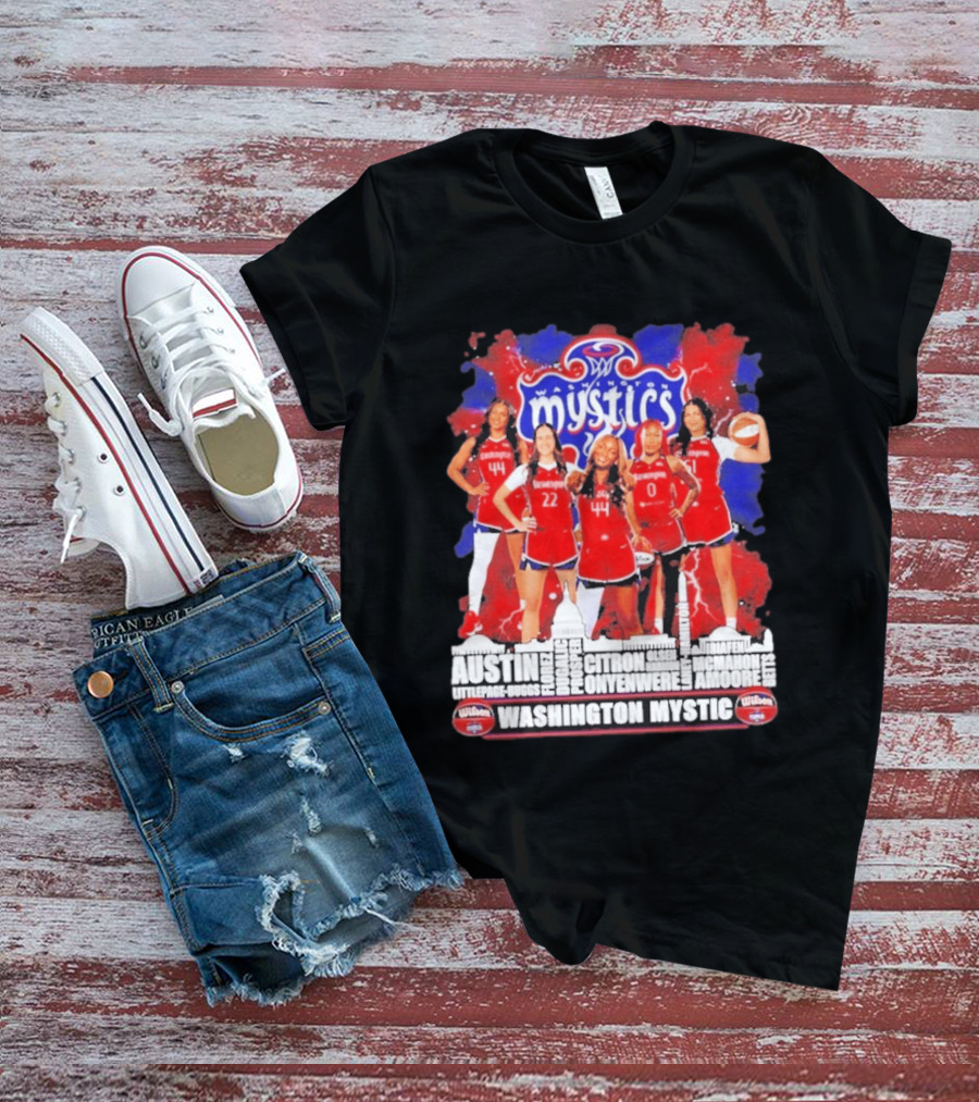 Washington Mystics Roster WNBA Basketball Skyline Austin Littlepage Buggs Poole Citron Onyenwere Amihere Olsen McMahon Amooore T-Shirt