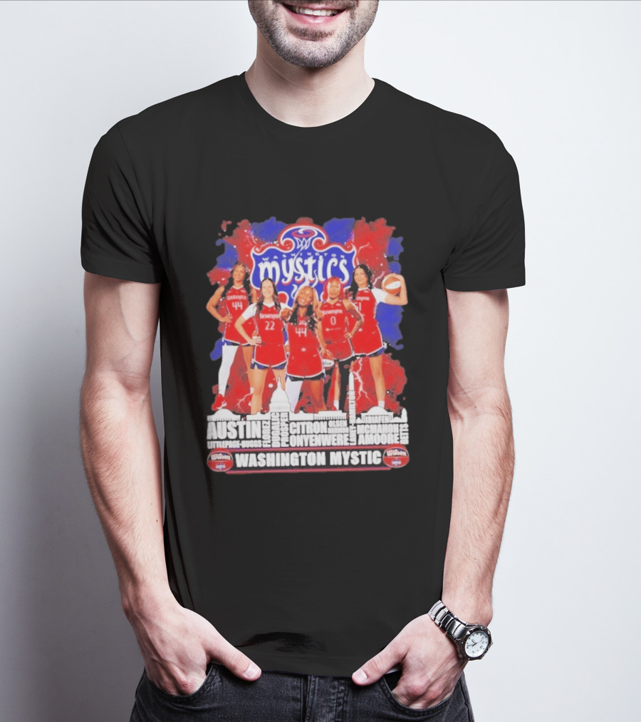 Washington Mystics Roster WNBA Basketball Skyline Austin Littlepage Buggs Poole Citron Onyenwere Amihere Olsen McMahon Amooore T-Shirt