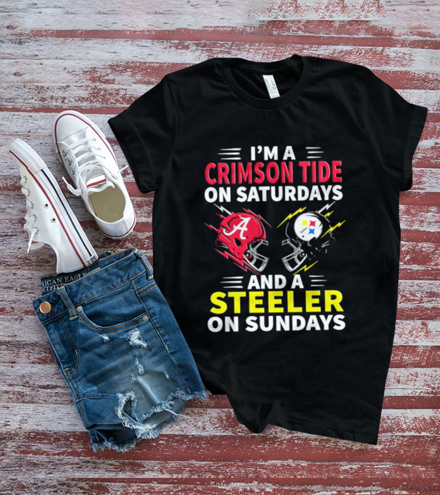 I'm A Crimson Tide On Saturdays And A Steeler On Sundays Football Helmet Fan Gear T-Shirt