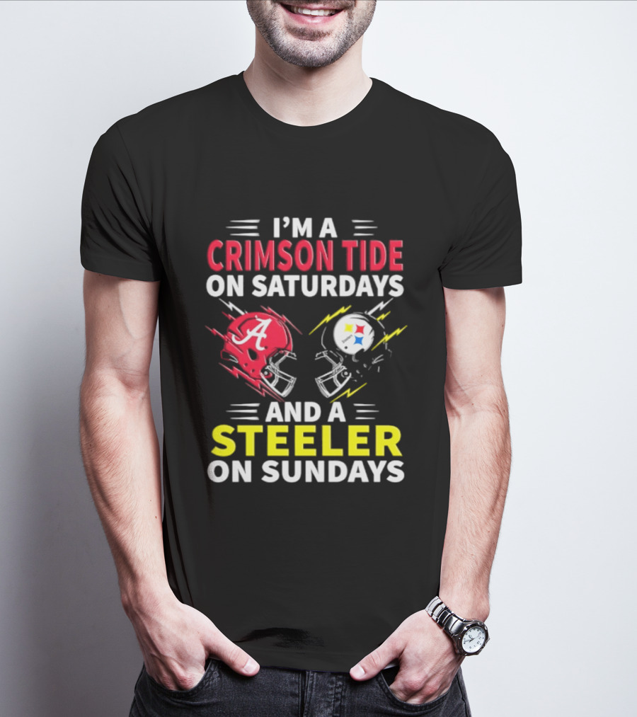 I'm A Crimson Tide On Saturdays And A Steeler On Sundays Football Helmet Fan Gear T-Shirt