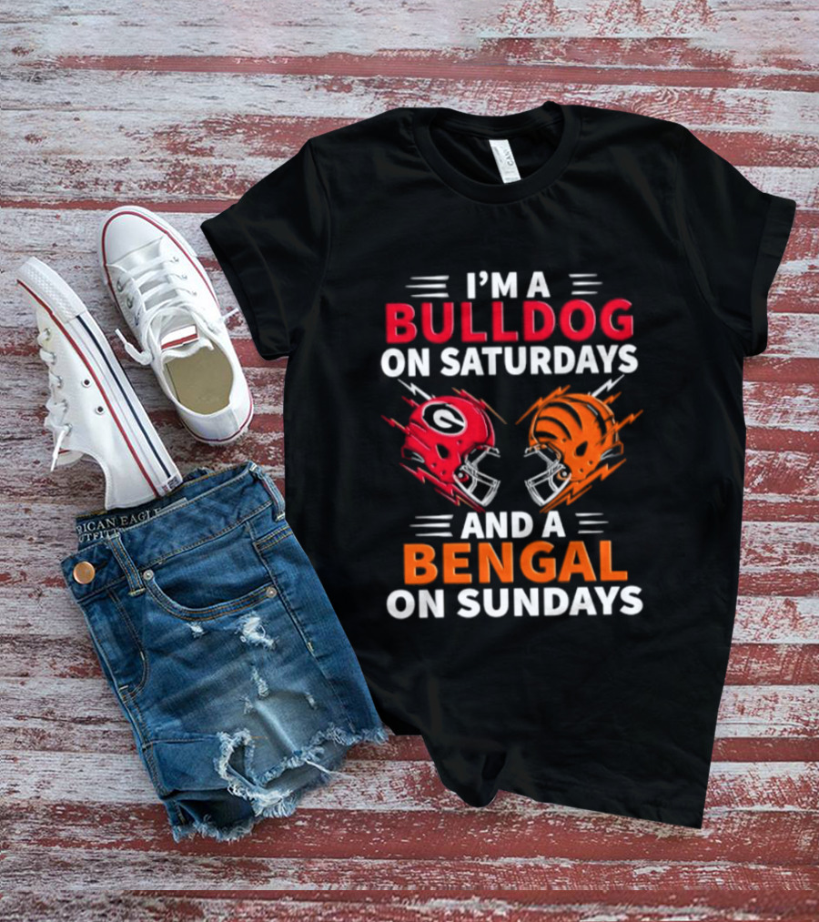I'm A Bulldog On Saturdays And A Bengal On Sundays Football Helmets T-Shirt