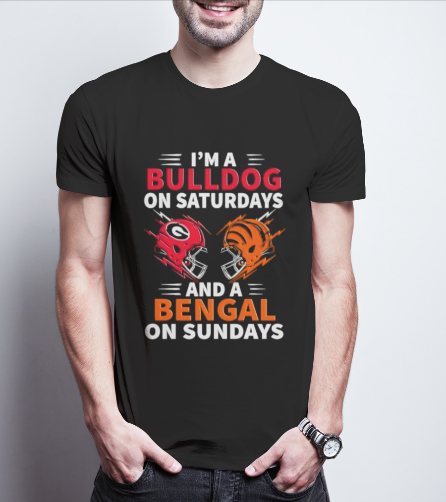 I'm A Bulldog On Saturdays And A Bengal On Sundays Football Helmets T-Shirt