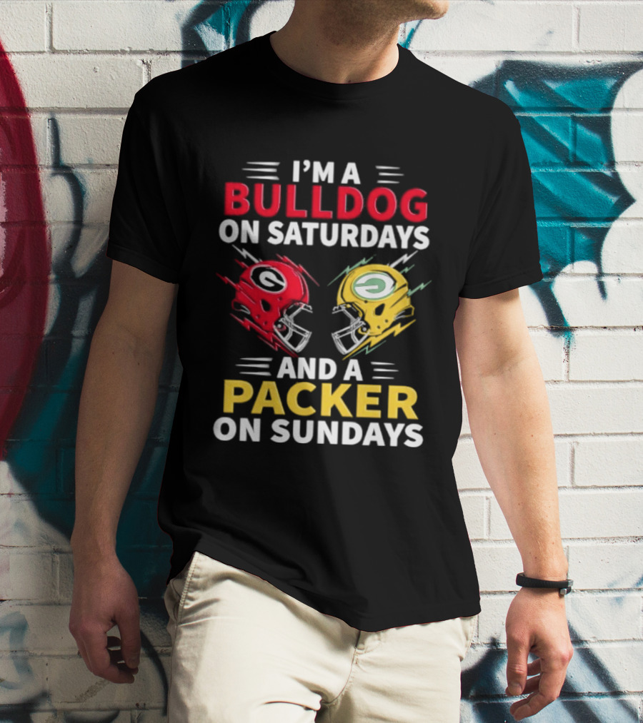 I'm A Bulldog On Saturdays And A Packer On Sundays Football Helmets T-Shirt