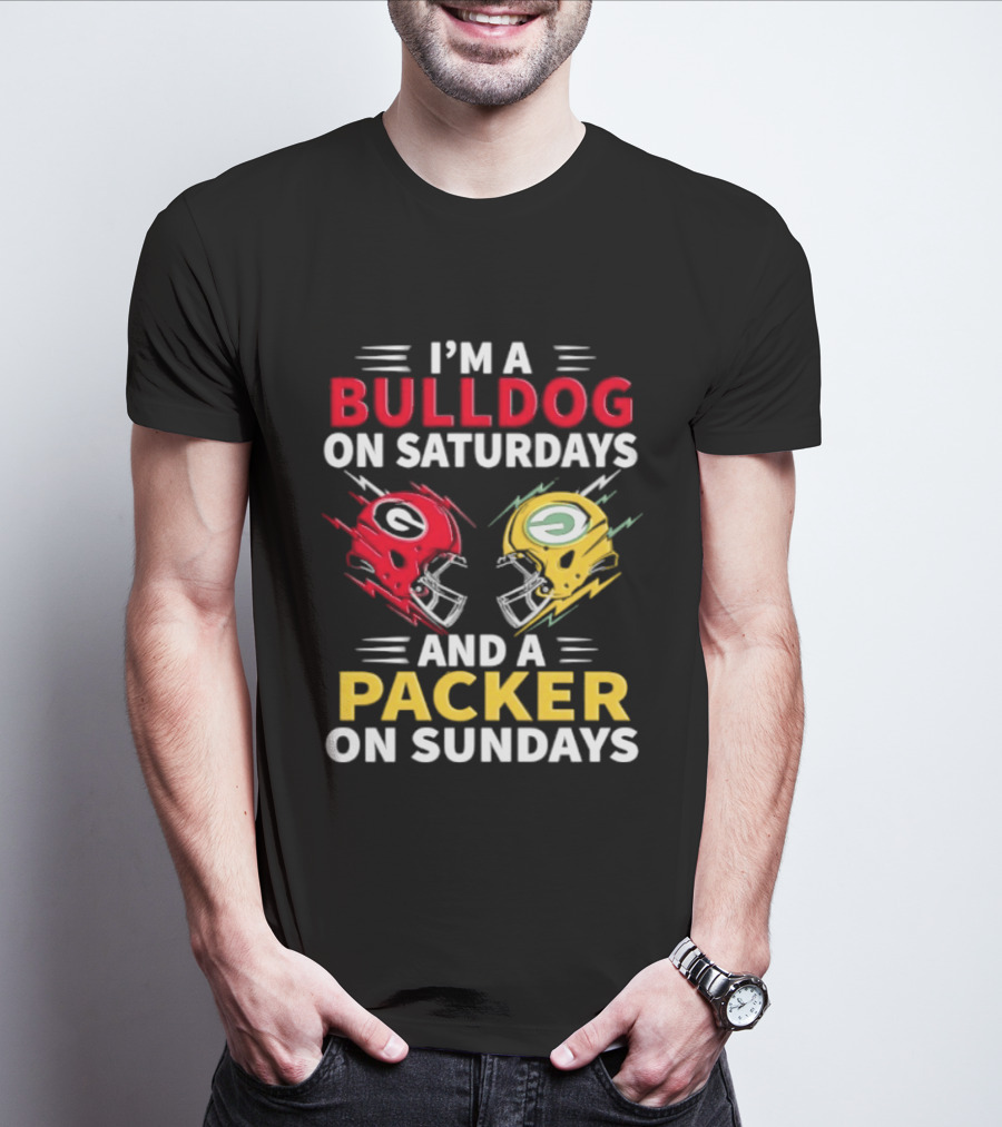 I'm A Bulldog On Saturdays And A Packer On Sundays Football Helmets T-Shirt