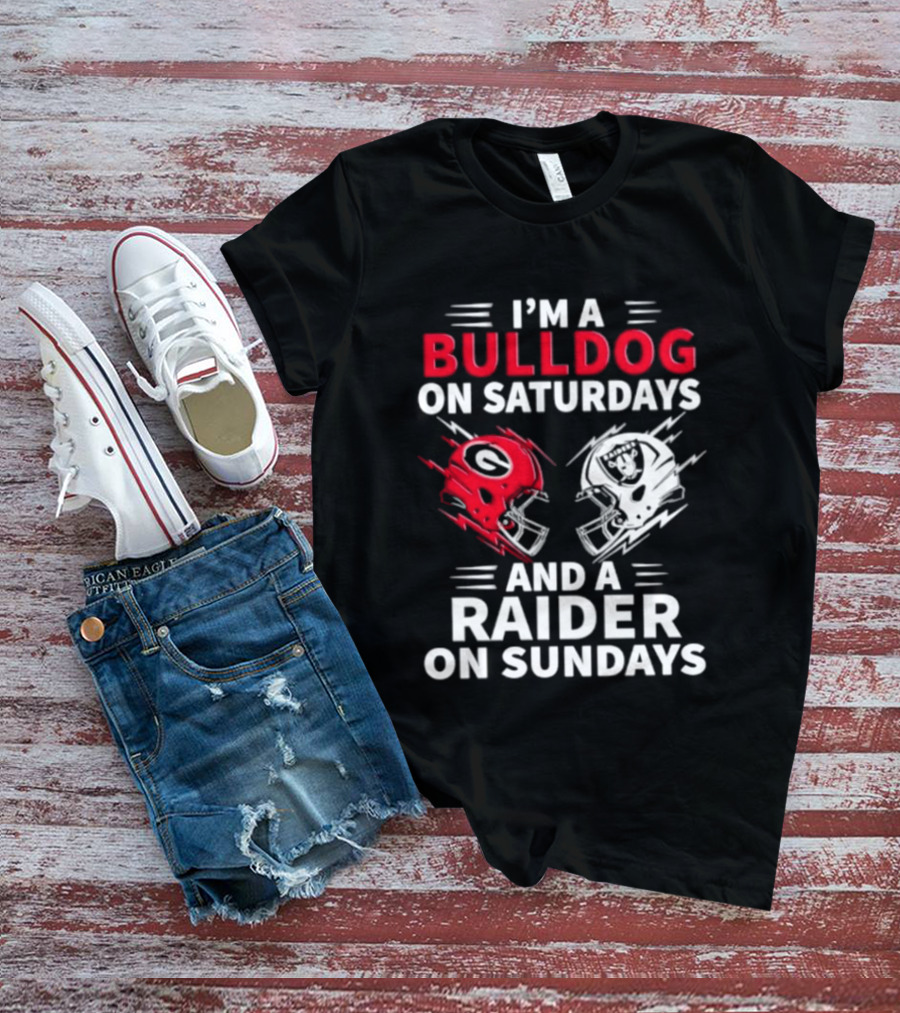 I'm A Bulldog On Saturdays And A Raider On Sundays Helmet Football T-Shirt
