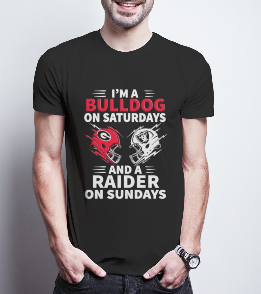 I'm A Bulldog On Saturdays And A Raider On Sundays Helmet Football T-Shirt