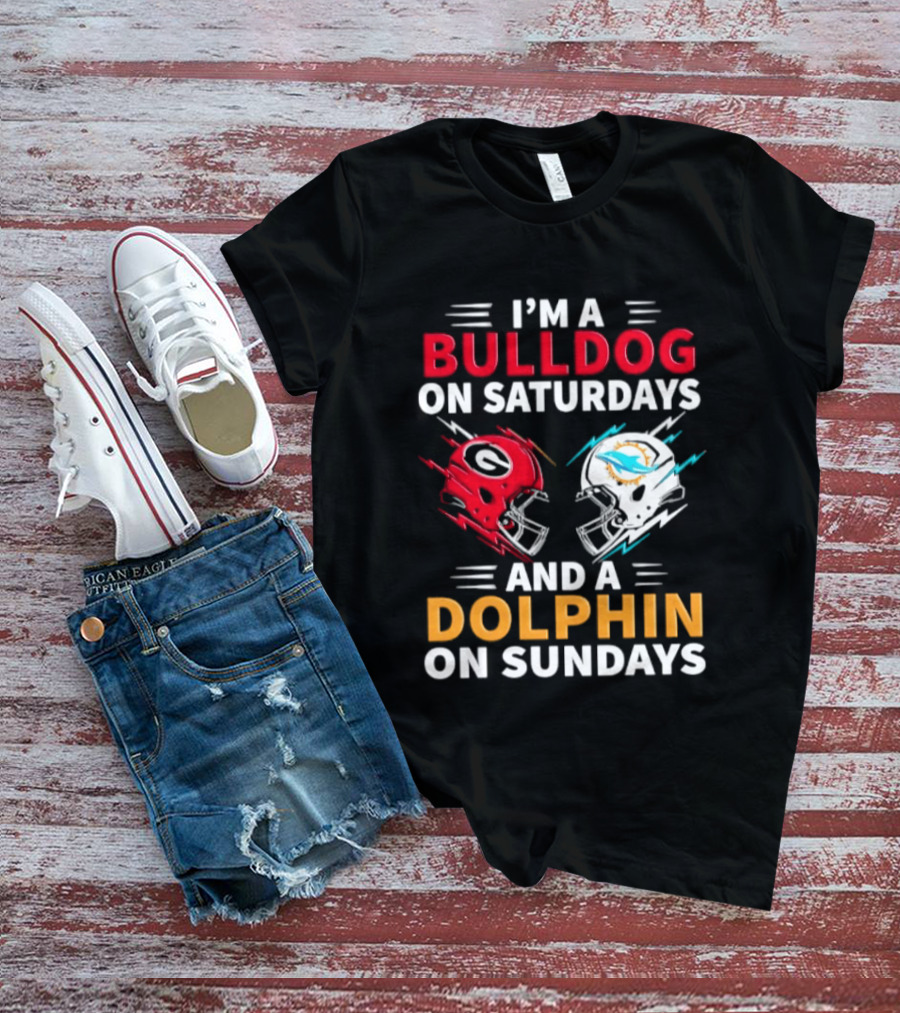 I'm A Bulldog On Saturdays And A Dolphin On Sundays Football Helmets T-Shirt