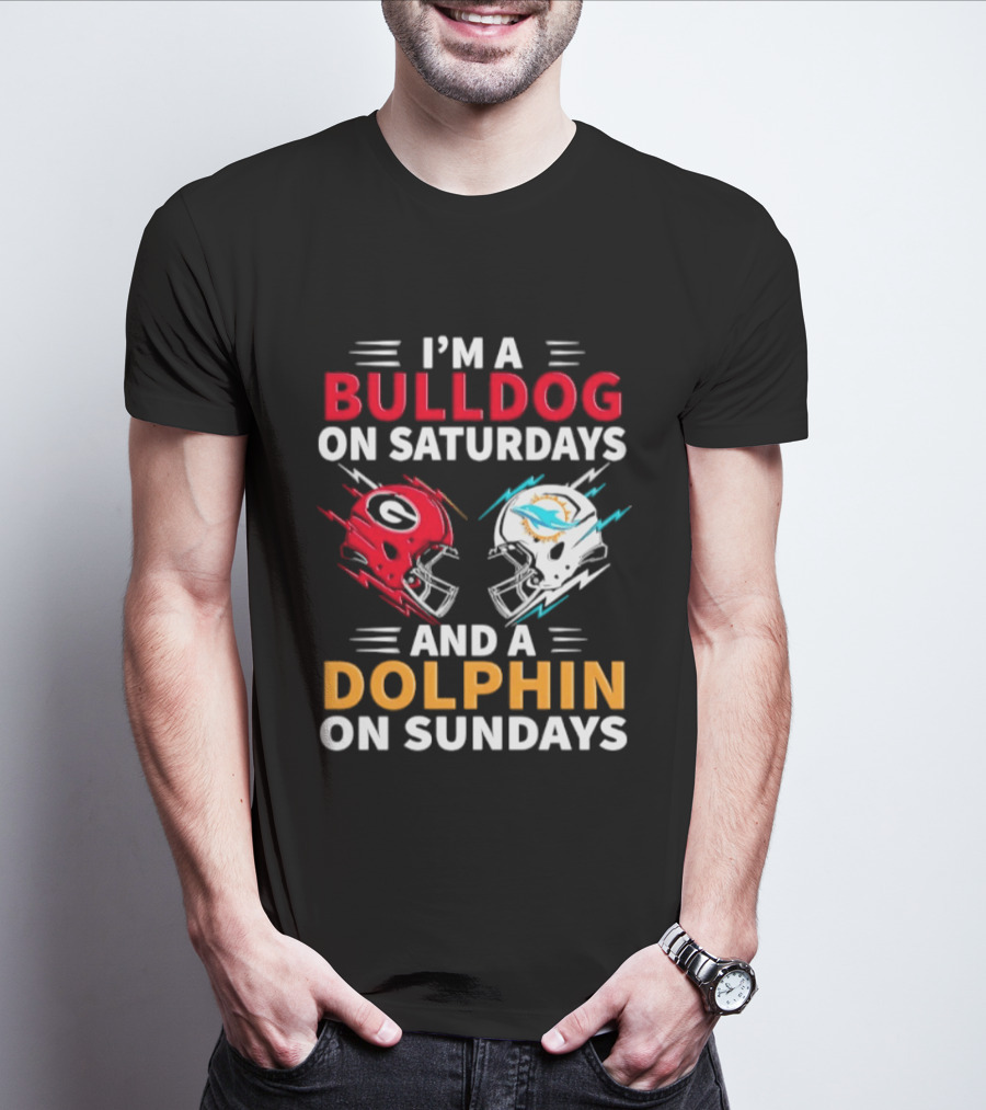 I'm A Bulldog On Saturdays And A Dolphin On Sundays Football Helmets T-Shirt