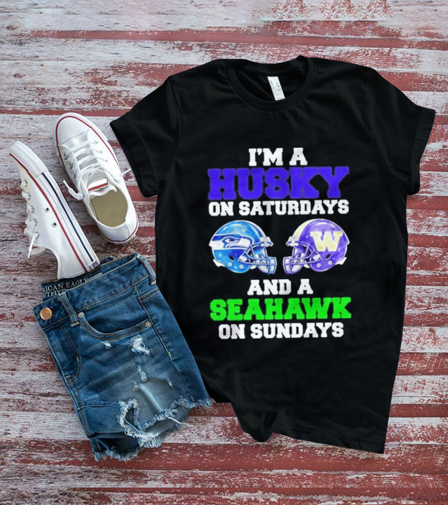 I'm A Husky On Saturdays And A Seahawk On Sundays Football Helmet Helmets T-Shirt