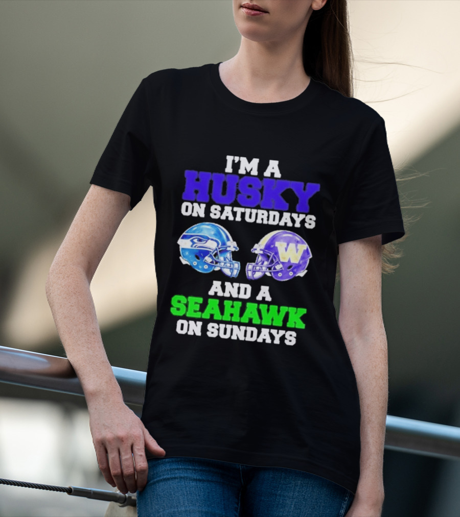 I'm A Husky On Saturdays And A Seahawk On Sundays Football Helmet Helmets T-Shirt