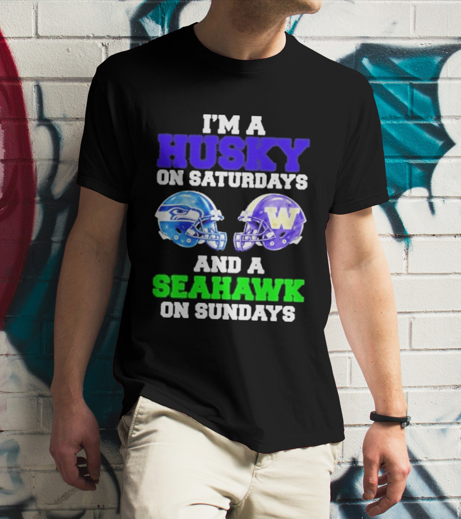 I'm A Husky On Saturdays And A Seahawk On Sundays Football Helmet Helmets T-Shirt
