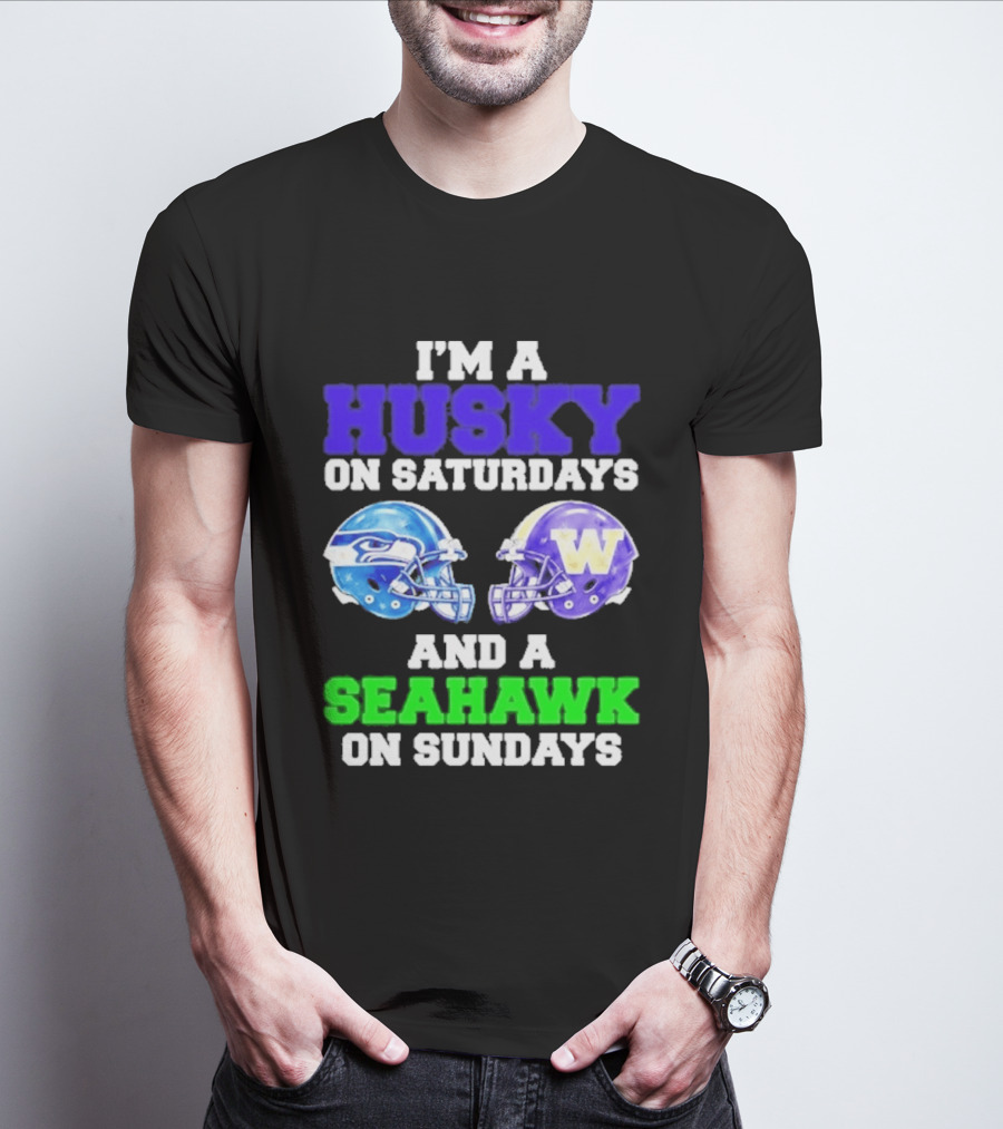 I'm A Husky On Saturdays And A Seahawk On Sundays Football Helmet Helmets T-Shirt