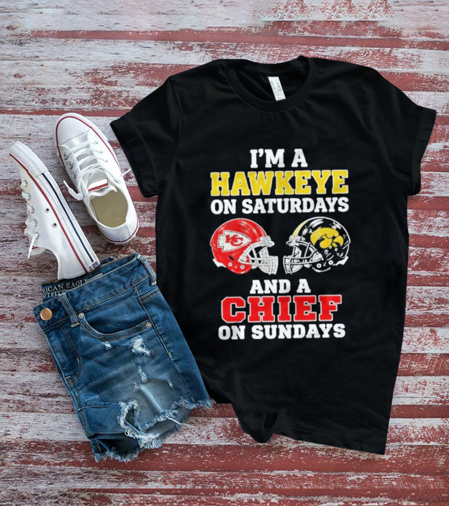 I'm A Hawkeye On Saturdays And A Chief On Sundays Helmet Head To Head T-Shirt