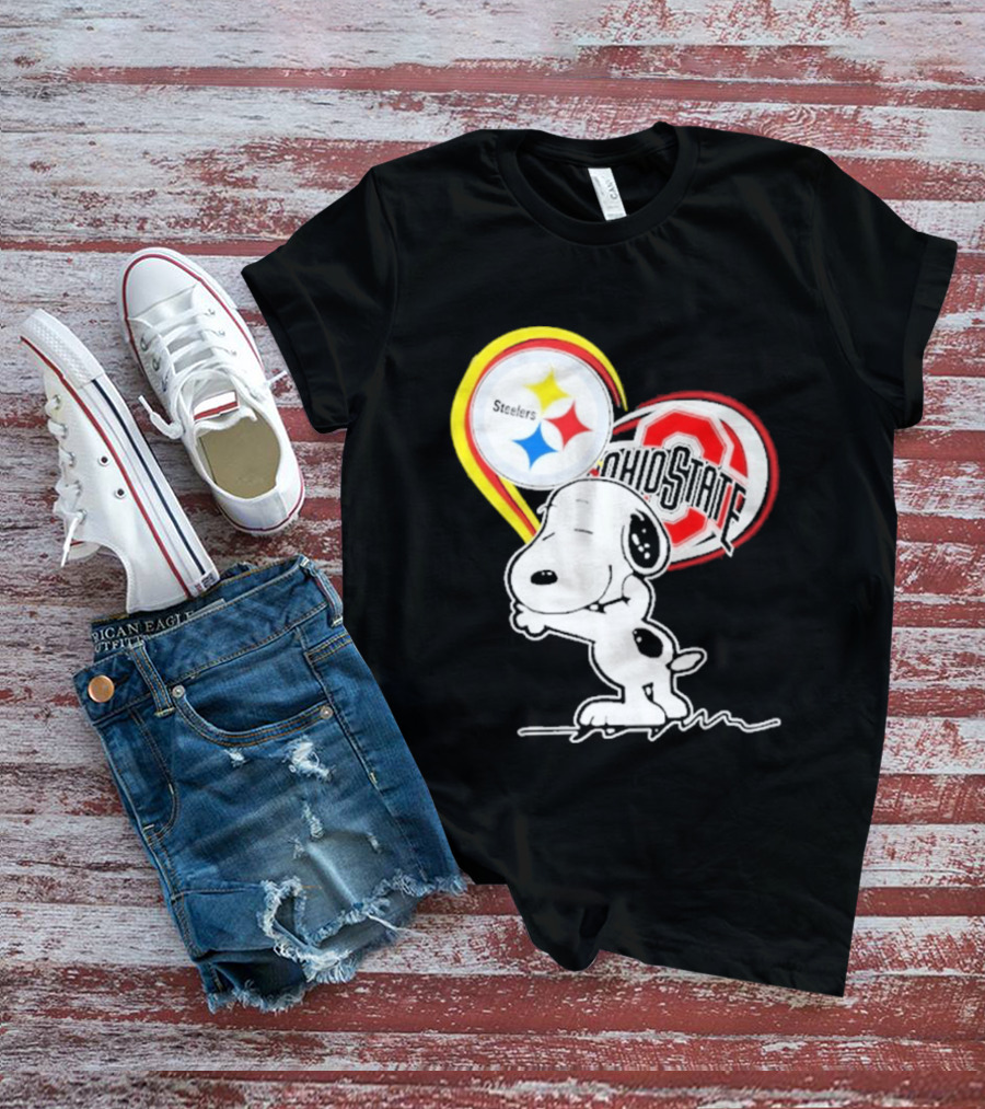 Pittsburgh Steelers Ohio State Buckeyes Snoopy Peanuts Heart T-Shirt